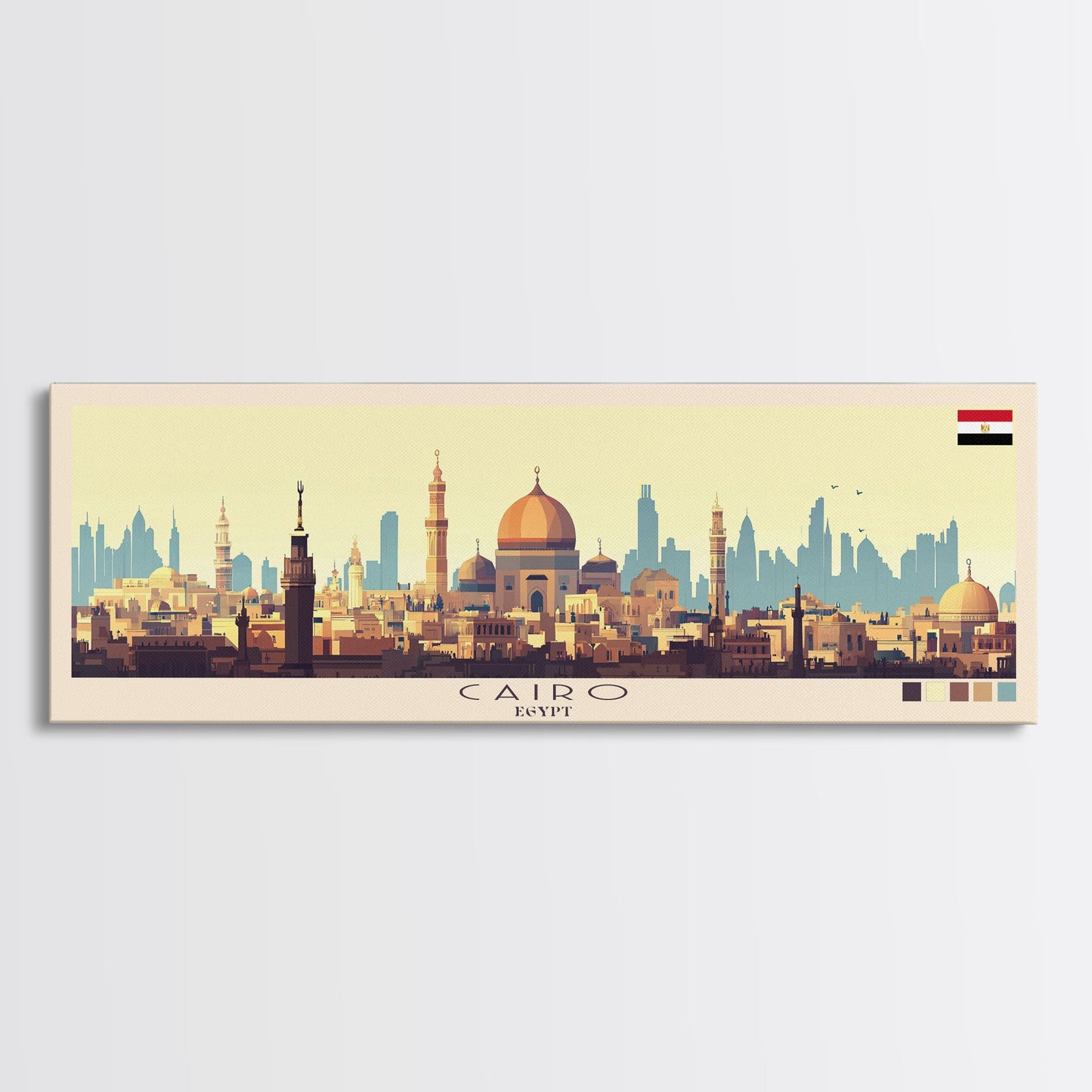 Cairo, Egypt Panoramic Travel Poster Canvas Print, Cairo, Egypt Painting, Egypt Art, Cairo Panoramic Travel Art, Travel Painting