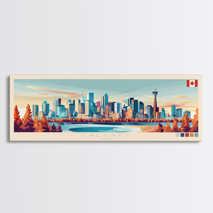 Calgary, Canada Panoramic Travel Poster Canvas Print, Calgary, Canada Painting, Canada Art, Calgary Travel Art, Living Room Painting