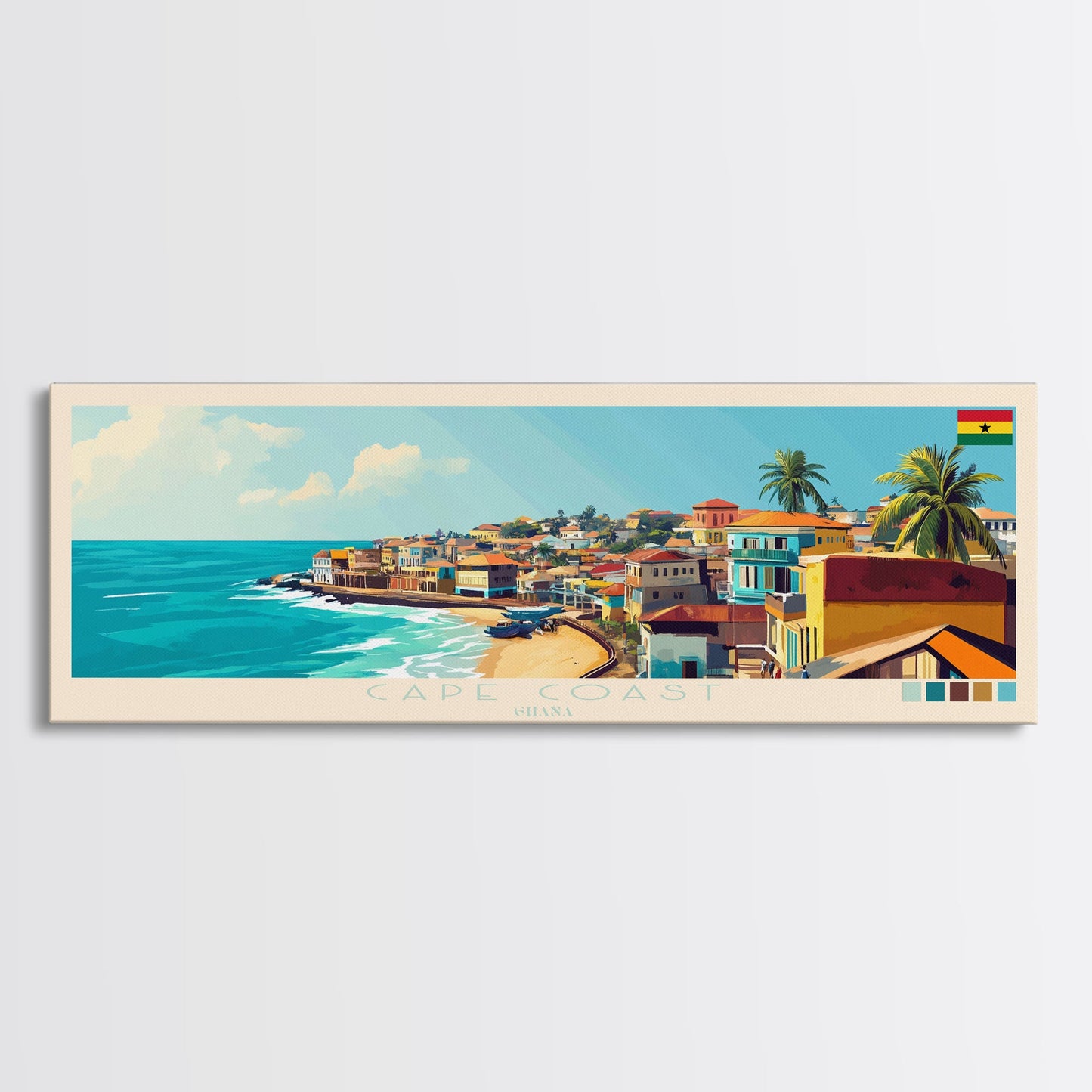 Cape Coast, Ghana Panoramic Travel Poster Canvas Print, Cape Coast, Ghana Painting, Ghana Art, Cape Coast Panoramic Travel Art, Travel Painting
