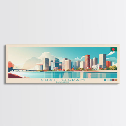 Chattogram, Bangladesh Travel Poster Panoramic Canvas Print, Chattogram, Bangladesh Painting, Bangladesh Art, Chattogram Travel Art, Guest Room Painting