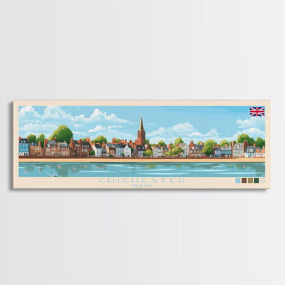 Chichester, England Panoramic Travel Poster Canvas Print, Chichester, England Painting, England Art, Chichester Panoramic Travel Art, Travel Painting