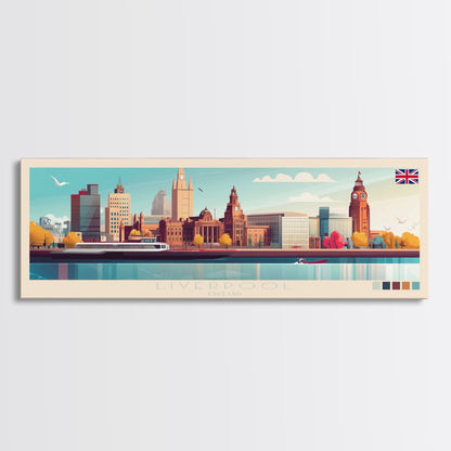 Liverpool, England Panoramic Travel Poster Canvas Print, Liverpool, England Painting, England Art, Liverpool Travel Art, Guest Room Painting