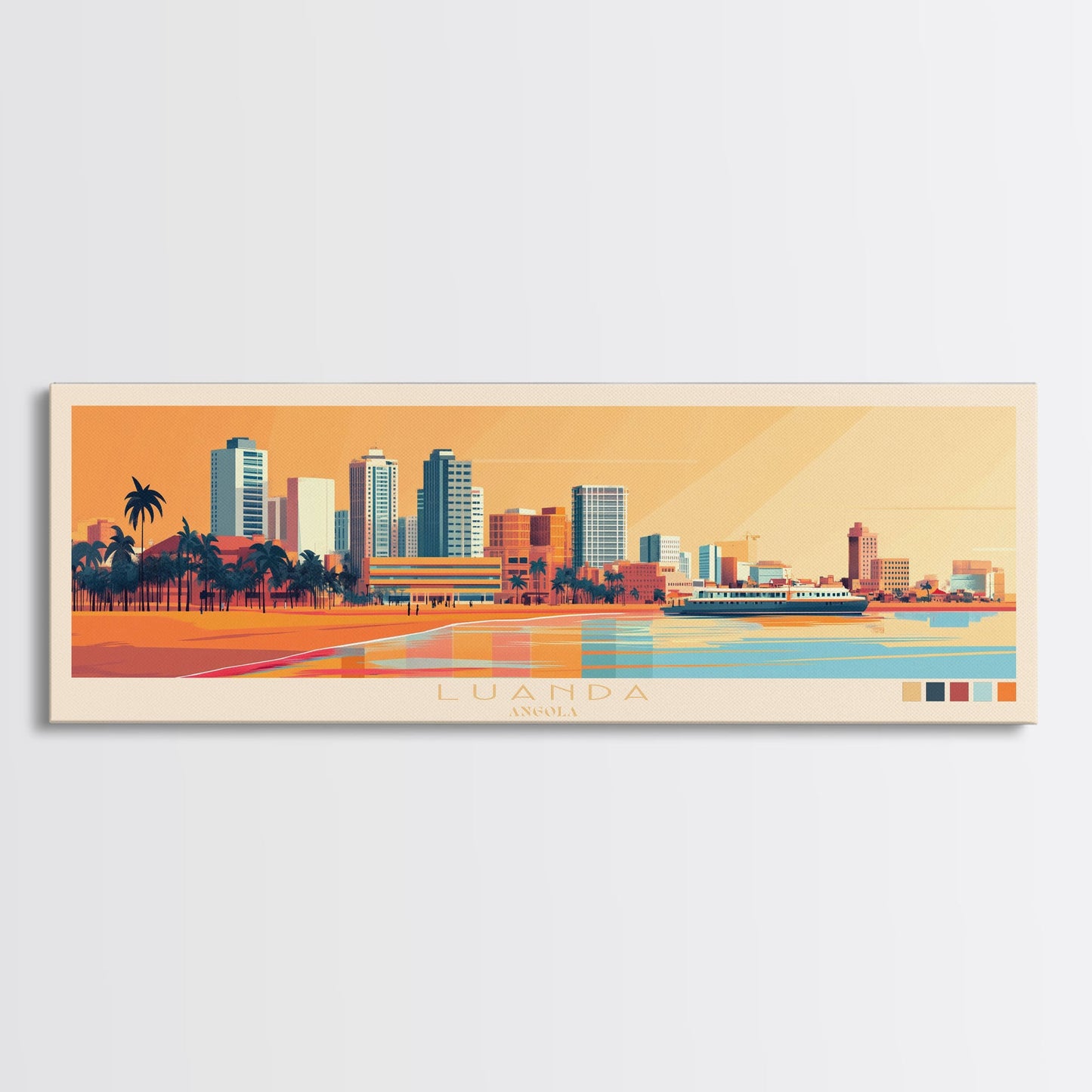 Panorama-Reiseposter Luanda, Angola, Leinwanddruck, Gemälde Luanda, Angola, Angola-Kunst, Reisekunst aus Luanda, Gemälde für Gästezimmer