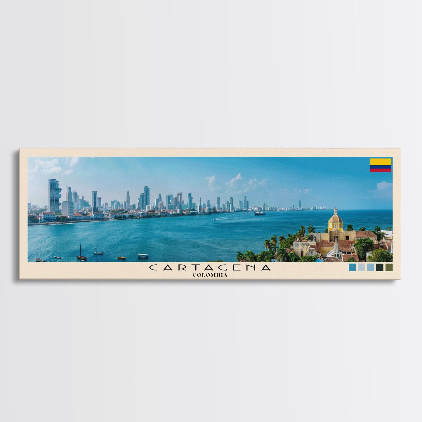 Cartagena, Colombia Panoramic Canvas Print, Cartagena, Colombia Painting, Colombia Art, Cartagena Travel Poster, Travel Art, Housewarming Gift