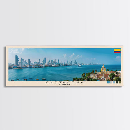 Cartagena, Colombia Panoramic Canvas Print, Cartagena, Colombia Painting, Colombia Art, Cartagena Travel Poster, Travel Art, Housewarming Gift