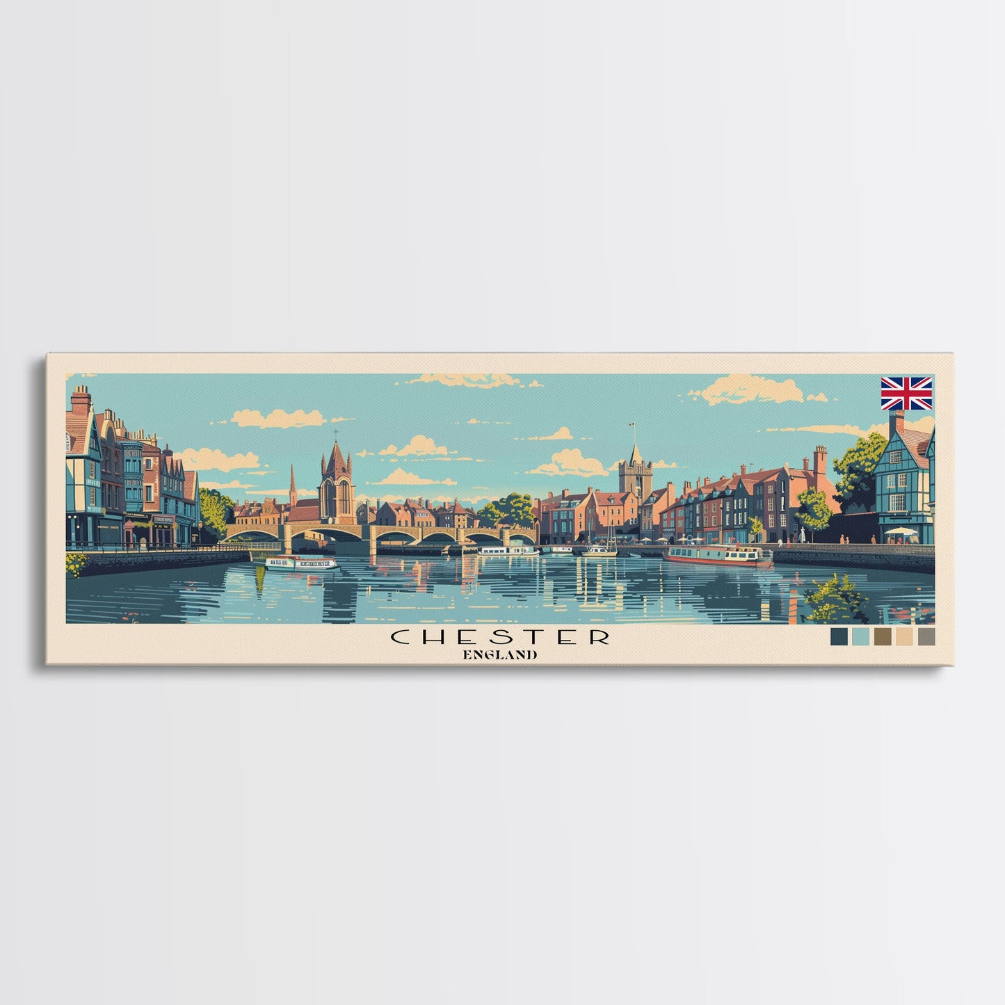 Chester, England Panoramic Canvas Print, Chester, England Painting, England Art, Chester Travel Poster, Travel Art, Living Room Painting