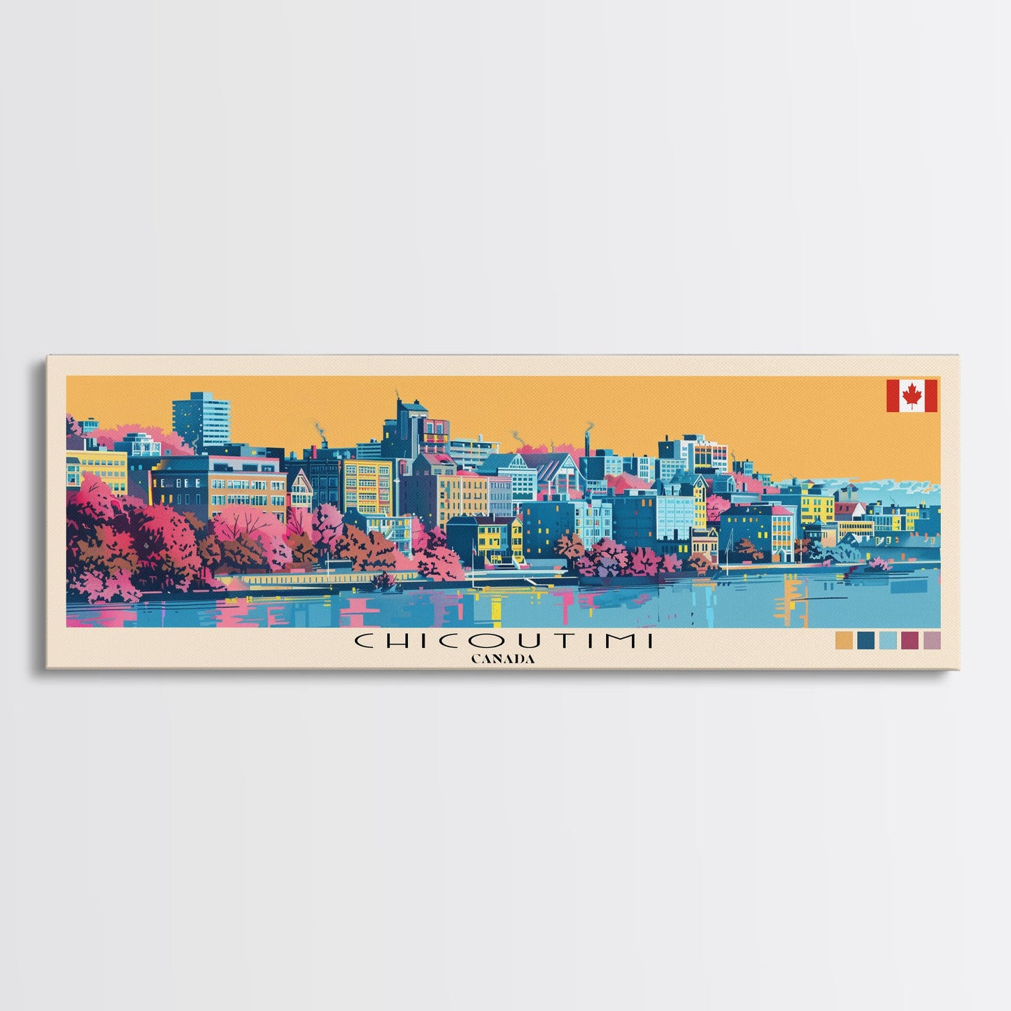 Chicoutimi, Canada Panoramic Canvas Print, Chicoutimi, Canada Painting, Canada Art, Chicoutimi Travel Poster, Travel Art, Guest Room Painting