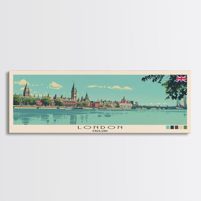 London, England Panoramic Canvas Print, London, England Painting, England Art, London Travel Poster, Travel Art, Guest Room Painting