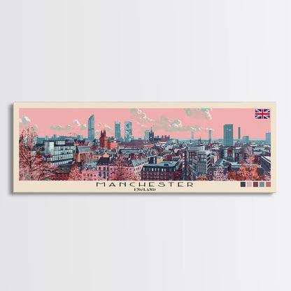 Manchester, England Panoramic Canvas Print, Manchester, England Painting, England Art, Manchester Travel Poster, Travel Art, Vacation Gift