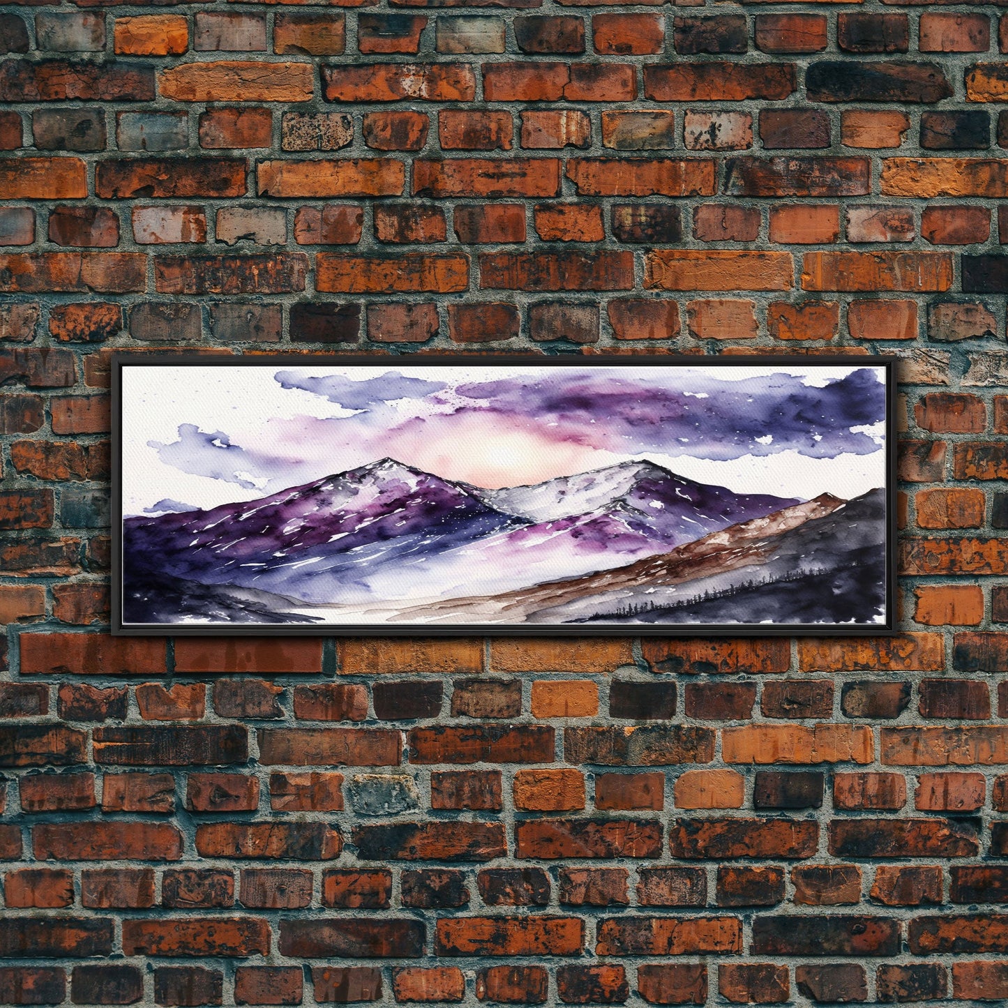 Framed Canvas Print of Majestic Mountain Landscape | Vibrant Hues | Watercolor Painting | Ready-to-Hang | Home Decor