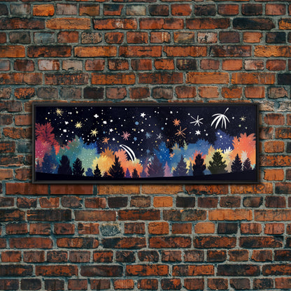 Abstract Forest Art, Dark Forest Art, Autumn Canvas Print, Starry Night Sky, Framed Canvas Print, Panoramic, Wall Art, Canvas Print
