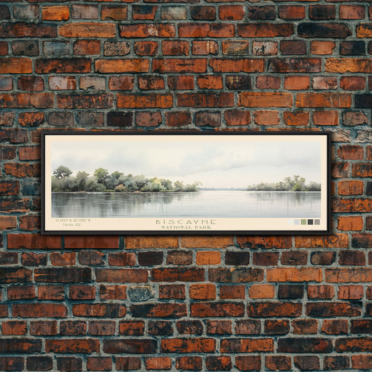 Biscayne National Park Panoramic Florida Travel Art, National Park Print, Minimalist Travel Art, Subdued Watercolor Painting Panoramic