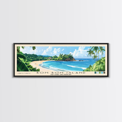 Bom Bom Island, São Tomé and Príncipe Panoramic Print, Vacation Gift, São Tomé and Príncipe Wall Art, Beach Painting, Beach Decor, Large Wall Art, Wood Frame Art