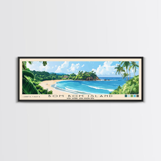 Bom Bom Island, São Tomé and Príncipe Panoramic Print, Vacation Gift, São Tomé and Príncipe Wall Art, Beach Painting, Beach Decor, Large Wall Art, Wood Frame Art