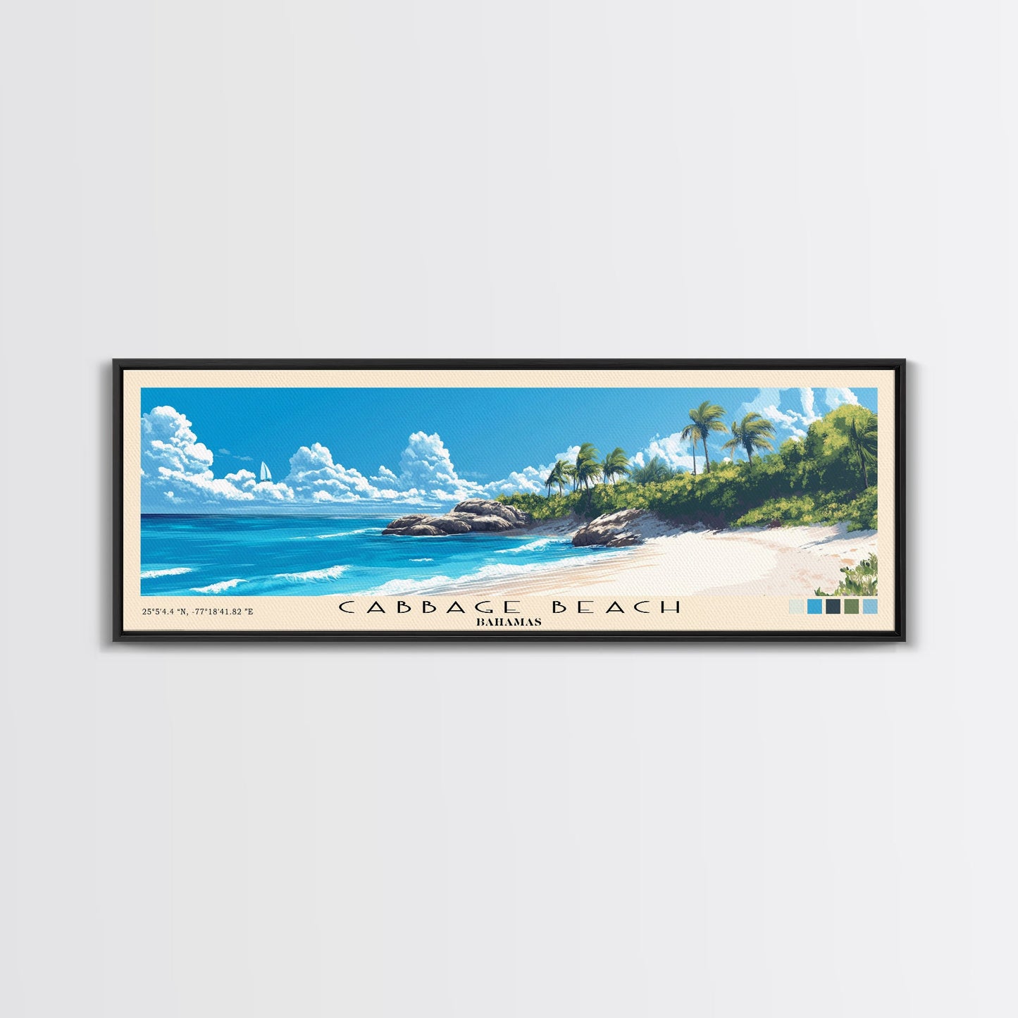 Cabbage Beach, Bahamas Panoramic Beach Print, Vacation Gift, Bahamas Wall Art, Beach Painting, Beach Decor, Beach Painting