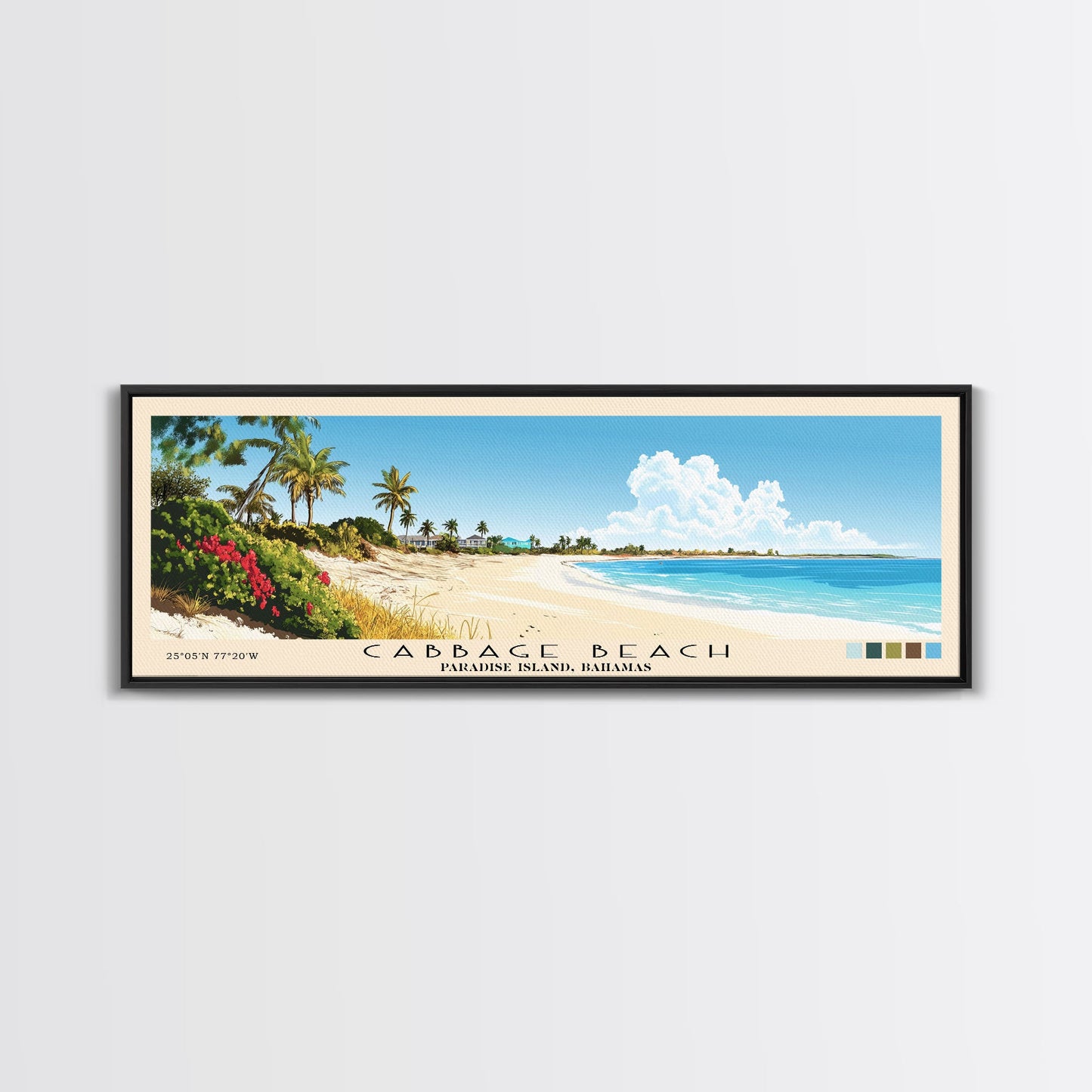 Cabbage Beach, Paradise Island, Bahamas Panoramic Print, Vacation Gift, Paradise Island, Bahamas Wall Art, Beach Painting, Beach Decor, Large Wall Art, Wood Frame Art