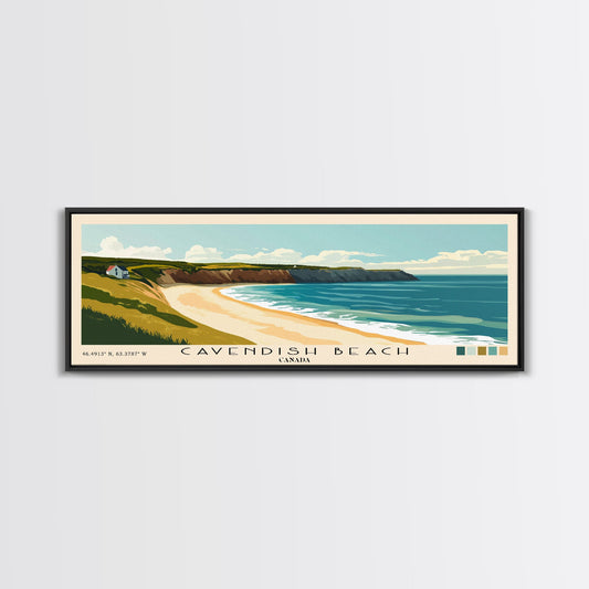 Cavendish Beach, Canada Panoramic Beach Print, Vacation Gift, Canada Wall Art, Framed Canvas Print, Framed Beach Painting