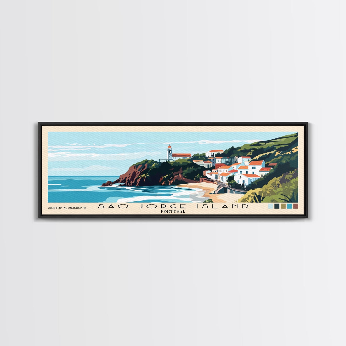 São Jorge Island, Portugal Panoramic Beach Print, Vacation Gift, Portugal Wall Art, Beach Painting, Beach Decor, Beach Painting