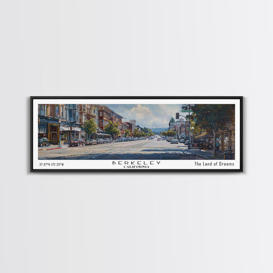 Berkeley California Panoramic Painting, Watercolor Framed Canvas Print, Scenic City Art, Travel Poster, Home Decor, Wall Art, Office Wall Art