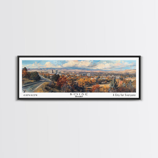 Boise Idaho Panoramic Painting, Watercolor Framed Canvas Print, Scenic City Art, Travel Poster, Home Decor, Wall Hanging, Living Room Art