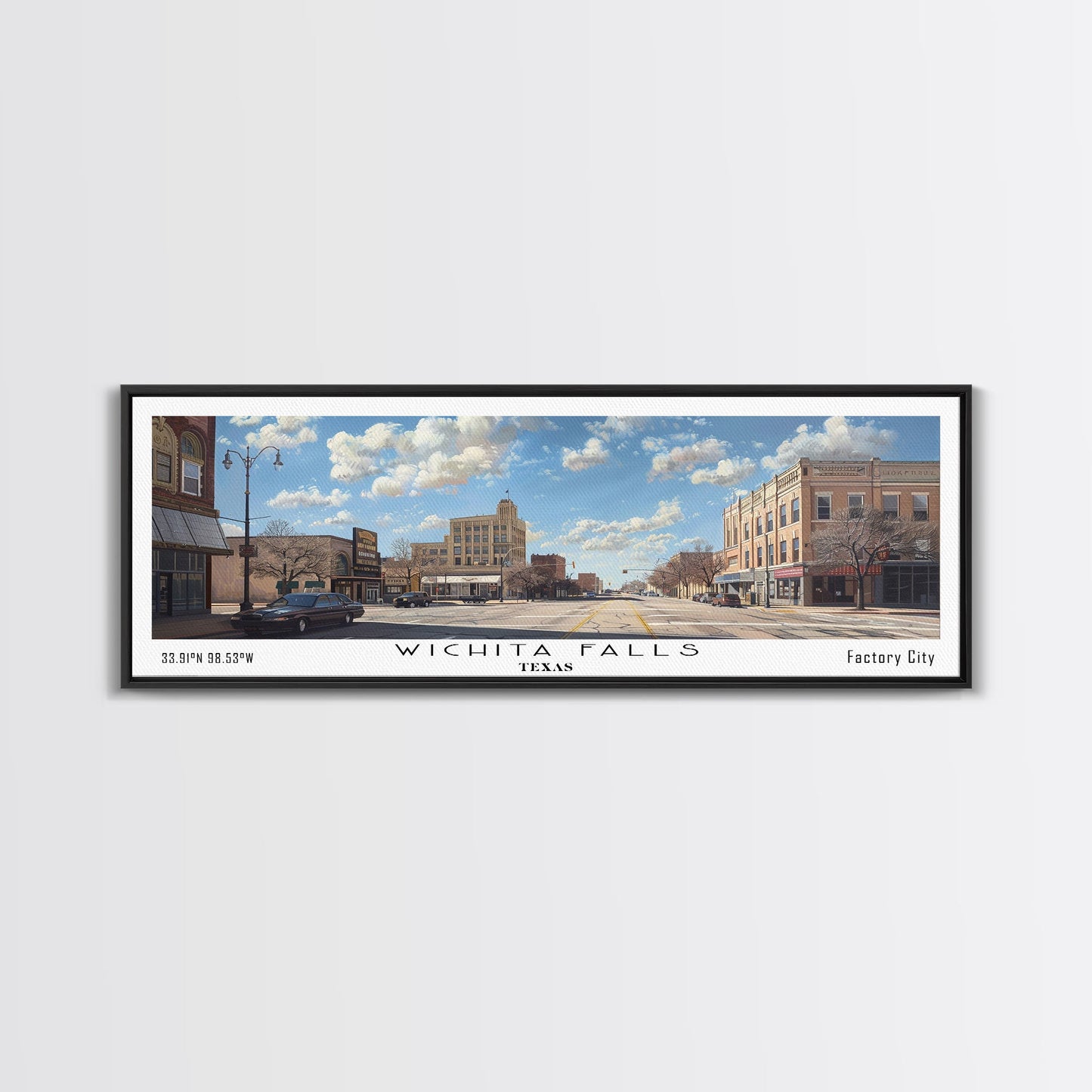 Panoramagemälde von Wichita Falls, Texas, gerahmter Leinwanddruck, Reiseposter im Retro-Stil, einzigartige Wohndekoration, künstlerische Wandgestaltung fürs Büro