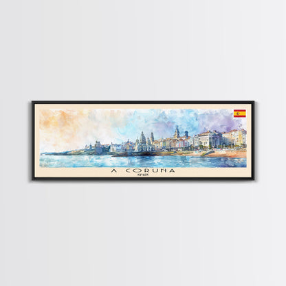 A Coruña Spain Travel Art, City Art, Framed Canvas Print or Metal Wall Art, Europe Travel Poster, Panoramic Wall Art, Extra Wide Wall Art