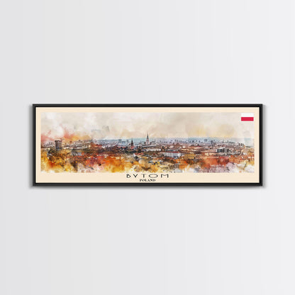 Bytom Poland Panoramic Travel Poster, Framed Canvas Print or Metal Wall Art, Travel Art, Home Decor, Panoramic Painting, Midcentury Art