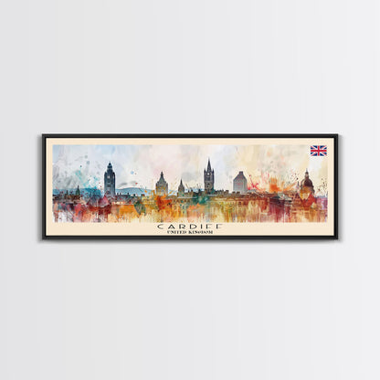 Cardiff United Kingdom Travel Art, City Art, Framed Canvas Print or Metal Wall Art, Europe Travel Poster, Panoramic Wall Art, Extra Wide Wall Art