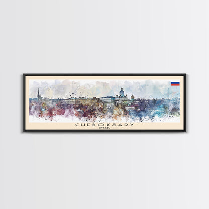 Cheboksary Russia Travel Art, City Art, Framed Canvas Print or Metal Wall Art, Europe Travel Poster, Panoramic Wall Art, Extra Wide Wall Art