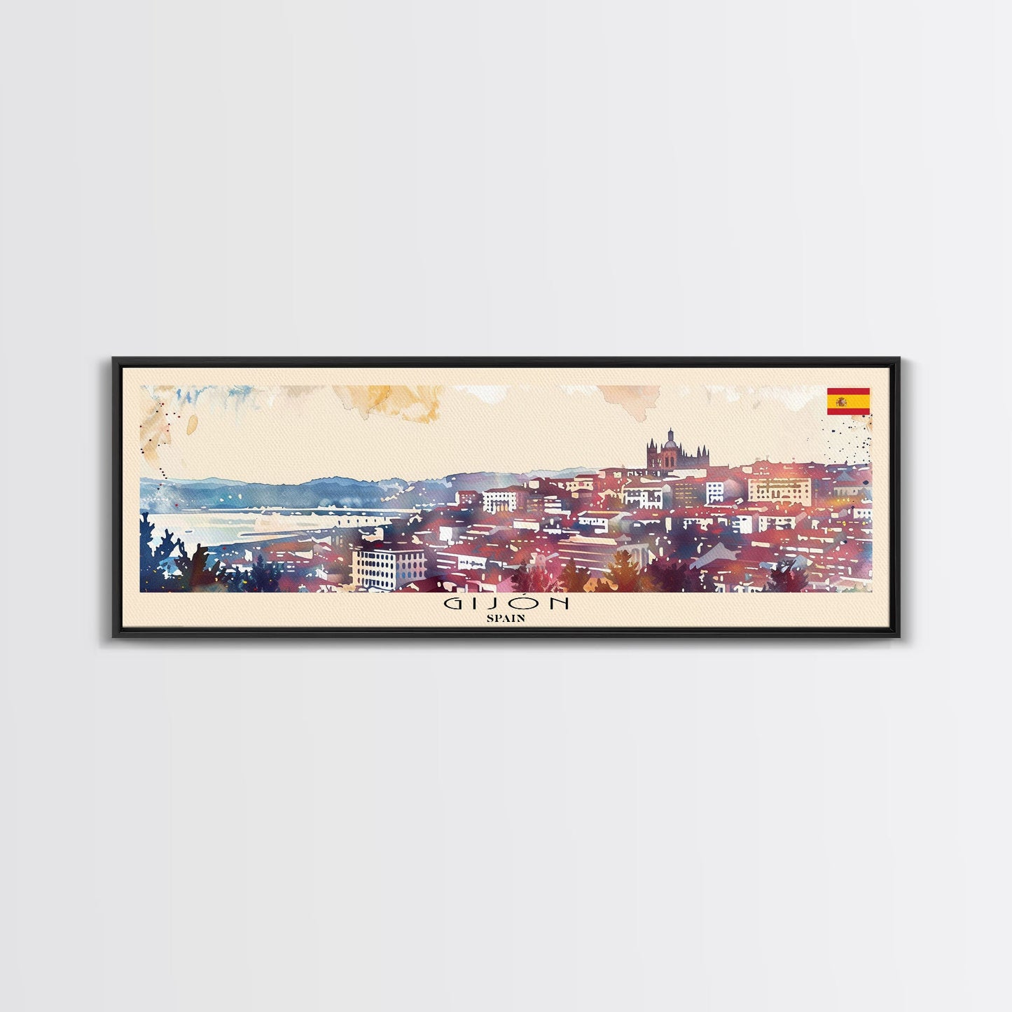 Gijón, Spanien – Kunstdruck für die Wand, Panorama-Stadtbild, Reisekunst, Wanddekoration, Urlaubsgeschenk, gerahmter Leinwanddruck oder Metallbild