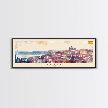 Gijón, Spanien – Kunstdruck für die Wand, Panorama-Stadtbild, Reisekunst, Wanddekoration, Urlaubsgeschenk, gerahmter Leinwanddruck oder Metallbild