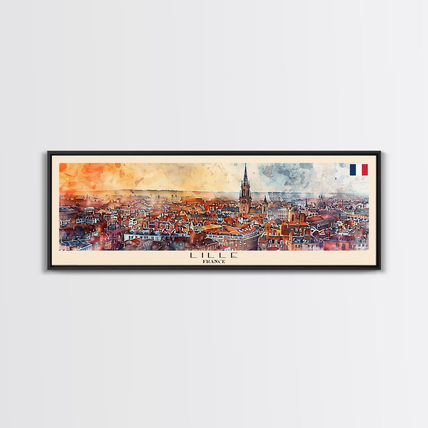 Wandbild „Lille, Frankreich“, Panorama-Reiseposter, gerahmter Panorama-Leinwanddruck, Stadtbild, Wanddekoration, Reisekunst