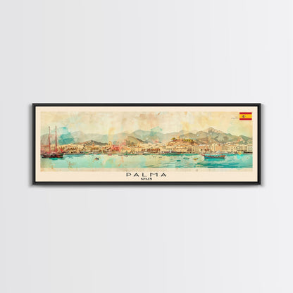 Palma Spain Travel Art, City Art, Framed Canvas Print or Metal Wall Art, Europe Travel Poster, Panoramic Wall Art, Extra Wide Wall Art