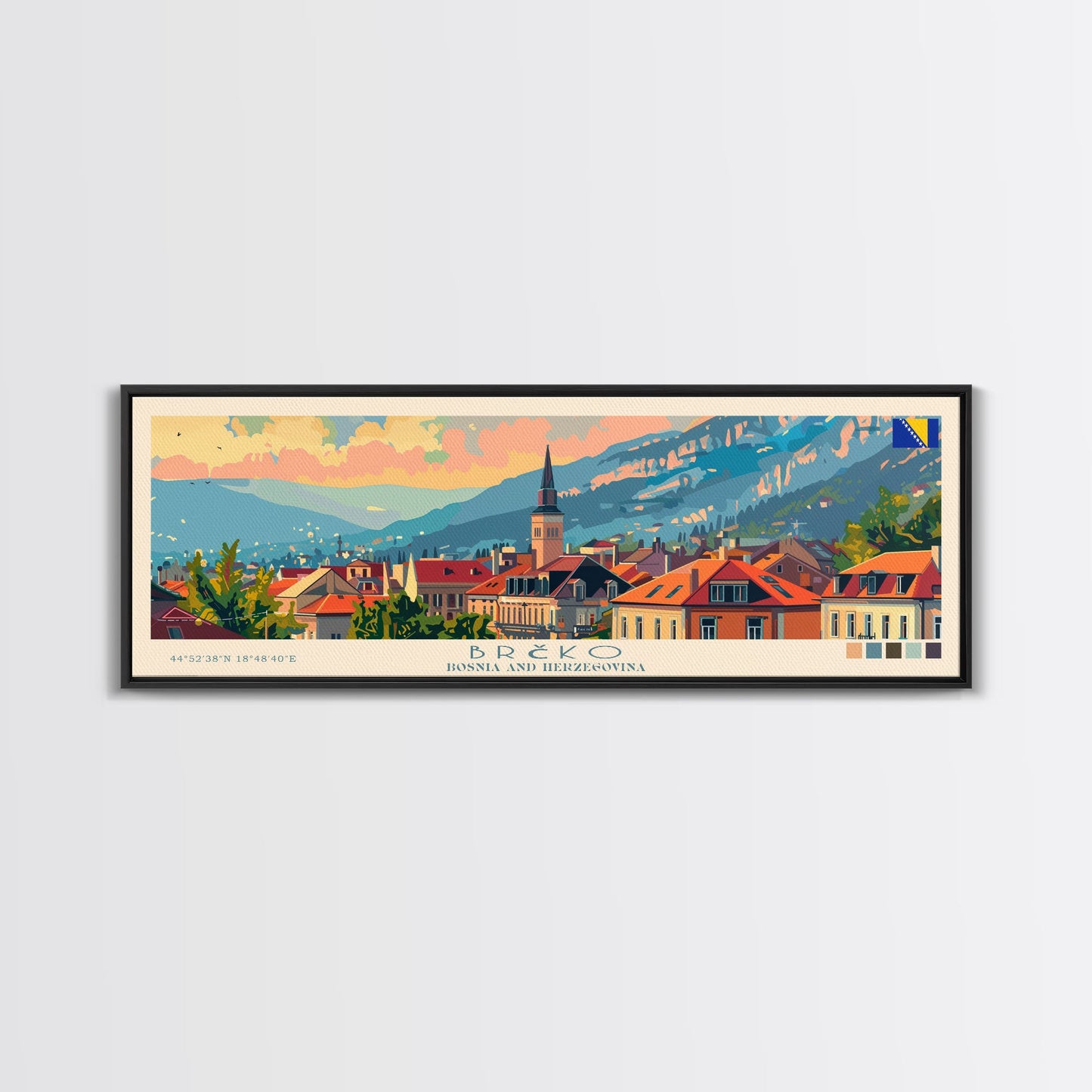 Brčko Bosnia Wall Art, Panoramic Travel Poster, Panoramic Framed Canvas Print, City Wall Art, Wall Hanging Home Decor, Travel Art