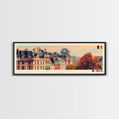Brussels Belgium Panoramic Travel Poster, Framed Canvas Print or Metal Wall Art, Travel Art, Home Decor, Panoramic Painting, Midcentury Art