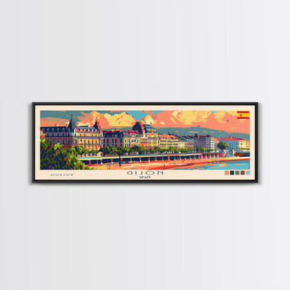 Gijón, Spanien – Kunstdruck für die Wand, Panorama-Stadtbild, Reisekunst, Wanddekoration, Urlaubsgeschenk, gerahmter Leinwanddruck oder Metallbild