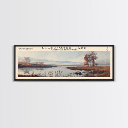 Blackwater Lake Framed Canvas Print, Lake House Decor, Panoramic Scenic View, Travel Poster, Minimalist Art, Lake Painting