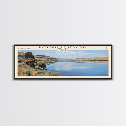 Boysen Reservoir Wyoming Framed Canvas Print, Lake House Art, Panoramic Wall Art, Travel Poster, Minimalist Lake Painting, Home Decor