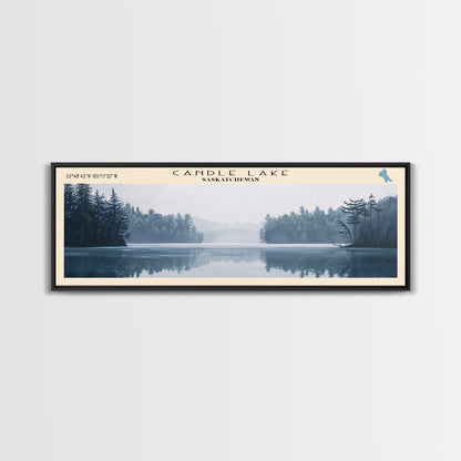 Candle Lake Framed Canvas Print, Panoramic Lake House Decor, Wall Art, Travel Poster, Rustic Lake Painting, Home Decor