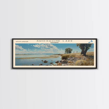 Shoshone Lake Wyoming Panoramic Framed Canvas Print, Lake House Decor, Wall Art, Travel Poster, Tranquil Landscape, Living Room Decor