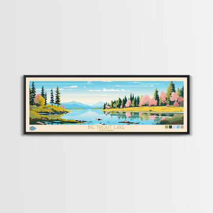 Big Trout Lake Ontario Framed Canvas Print, Panoramic Travel Poster, Midcentury Modern Wall Art, Pop Art, Nature Living Room Art, Lake House Decor