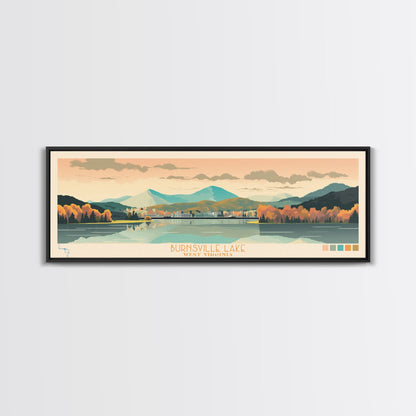 Burnsville Lake West Virginia Framed Canvas Print, Midcentury Modern Panoramic Wall Art, Living Room Decor, Pop Art, Travel Poster Art, Scenic Nature Painting