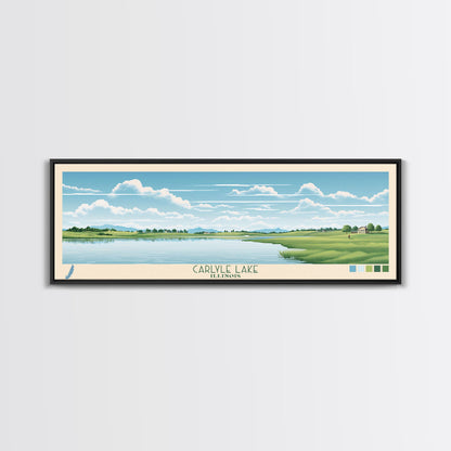 Carter Lake Nebraska Framed Canvas Print, Midcentury Modern Panoramic Wall Art, Living Room Decor, Pop Art, Travel Poster Art, Scenic Nature Painting, Lake House Decor