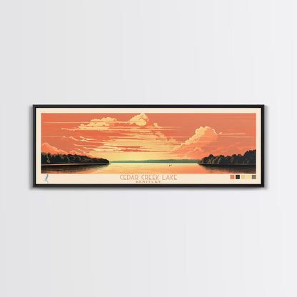 Cedar Creek Lake Kentucky Framed Canvas Print, Midcentury Modern Panoramic Wall Art, Living Room Decor, Pop Art, Travel Poster Art, Scenic Nature Painting, Lake House Decor
