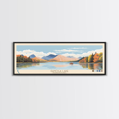 Ganoga Lake Pennsylvania Framed Canvas Print, Panoramic Art, Midcentury Modern, Pop Art, Living Room Wall Art, Travel Poster, Nature Painting, Home Decor