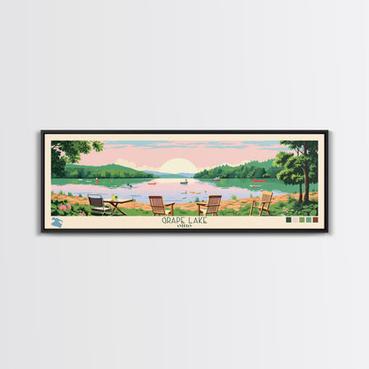 Grape Lake Ohio Framed Canvas Print, Panoramic Wall Art, Midcentury Modern, Pop Art, Living Room Wall Art, Travel Poster, Artistic Decor, Nature Art