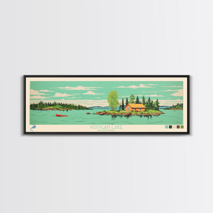 Kistigan Lake Manitoba Framed Canvas Print, Panoramic Wall Art, Midcentury Modern, Pop Art, Bedroom Decor, Travel Poster, Nature Decor