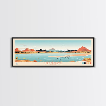Leinwanddruck „Lake Greenson, Arizona“ mit Rahmen, Panorama-Wandbild, Midcentury Modern, Pop Art, Wohnzimmerdekoration, Reiseposter, Schlafzimmerkunst