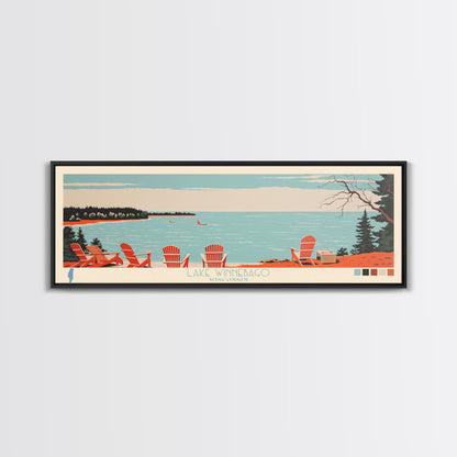 Lake Winnebago, Wisconsin Panoramic Wall Art Framed Canvas Print, Midcentury Modern, Pop Art, Home Decor, Travel Poster, Living Room Art