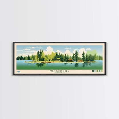 Molson Lake, Manitoba Framed Canvas Print, Panoramic Wall Art, Midcentury Modern, Pop Art, Home Decor, Travel Poster, Bedroom Art